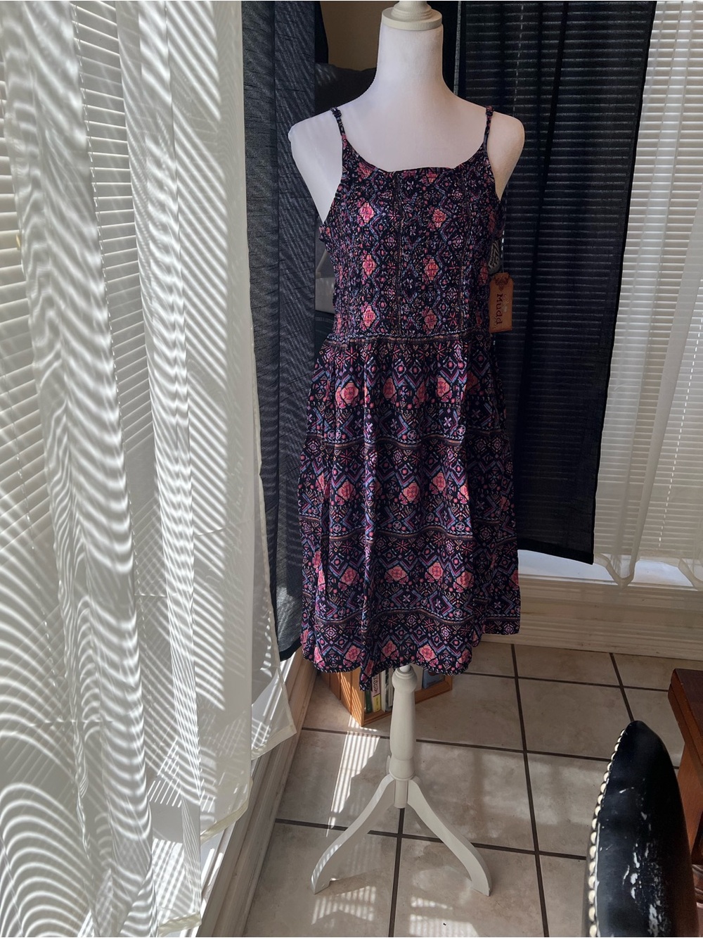 Mudd Navy Dress with Pink and Coral Print, Juniors size 18 1/2.NWT